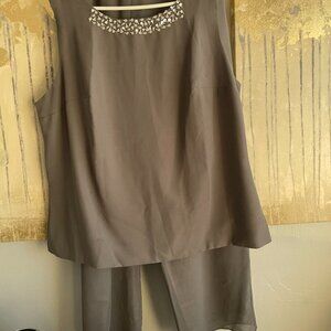 Grey Pants & Top Set - Beaded Neckline